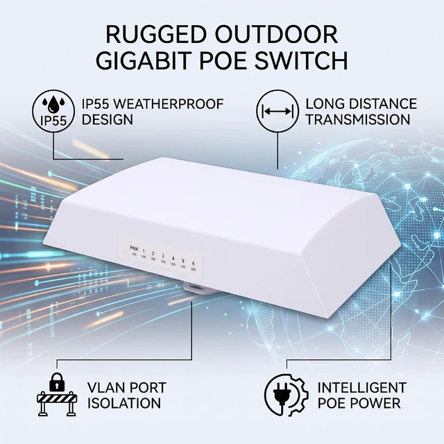 Alt view image 4 of 7 - Pomya 5 Port Gigabit PoE Switch, 250m Long Range, 45W Power
