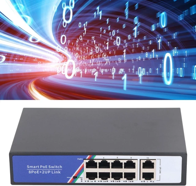 Alt view image 4 of 7 - for Servers and Adapters - 10 Port PoE Switch Unmanaged Plug and Play Ethernet Network Switch with 20Gbps Switching Capacity, Metal Housing, 100 - 240V US Plug and 4KV Port