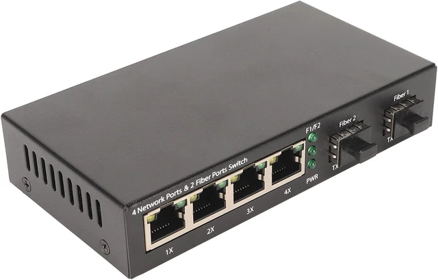 Main image of 6 Port Gigabit SFP Fiber Switch, 10/100/1000M Self Adaptive RJ45 and SFP Slots, Plug and Play Ethernet Optical Switch with LED Indicator for Office Network, 100-240V