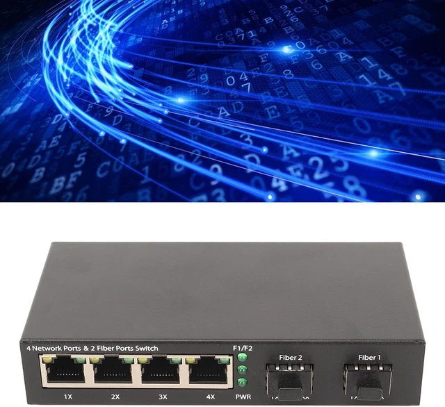 Alt view image 4 of 7 - 6 Port Gigabit SFP Fiber Switch, 10/100/1000M Self Adaptive RJ45 and SFP Slots, Plug and Play Ethernet Optical Switch with LED Indicator for Office Network, 100-240V