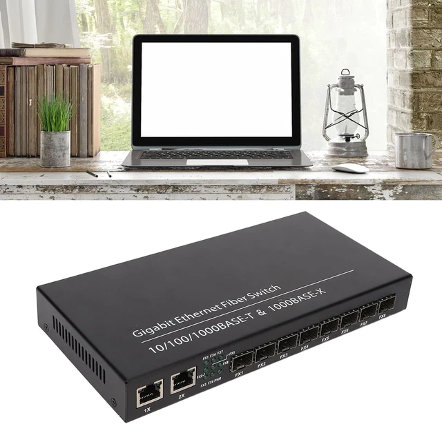 Alt view image 2 of 7 - 8 Port Gigabit Fiber Ethernet Switch with 2 RJ45 Ports, SFP Media Converter, 10/100/1000Mbps, Up to 120km, Plug and Play, 100-240V