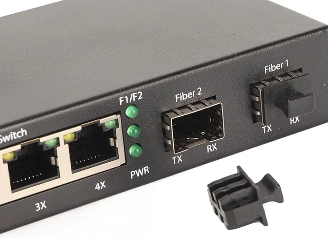 Alt view image 6 of 7 - 6 Port Gigabit SFP Fiber Switch, 10/100/1000M Self Adaptive RJ45 and SFP Slots, Plug and Play Ethernet Optical Switch with LED Indicator for Office Network, 100-240V