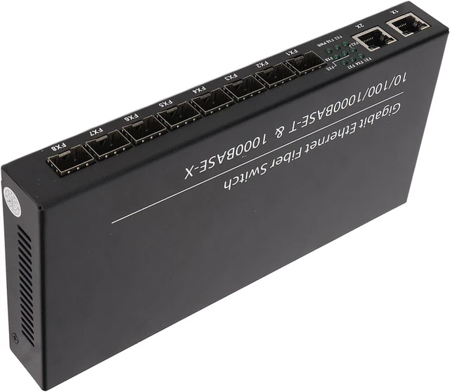 Alt view image 6 of 7 - 8 Port Gigabit Fiber Ethernet Switch with 2 RJ45 Ports, SFP Media Converter, 10/100/1000Mbps, Up to 120km, Plug and Play, 100-240V