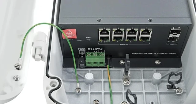Alt view image 4 of 7 - H40-082-30-250-V3 TAA Compliant Outdoor PoE+ Switch, 8-Port Gigabit IEEE 802.3at, 2 x 1G SFP Uplink Slots, 250W PoE Budget, IP67/IK10 Aluminum Housing, 6kV Port Surge Protection
