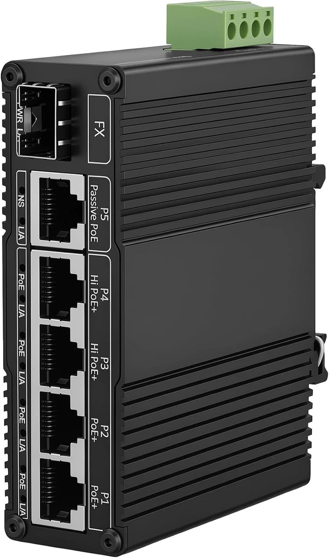 Main image of 5-Port Gigabit Industrial PoE Switch with 1 SFP, 12-48V DC Input