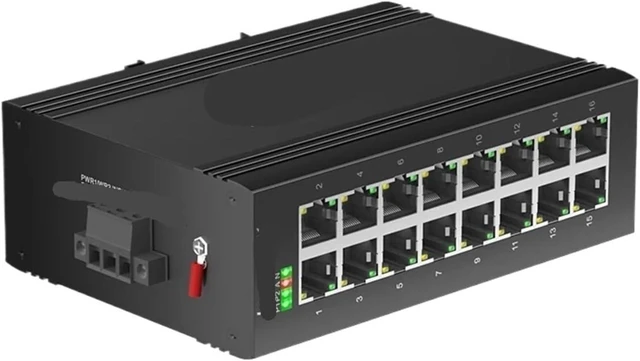 Main image of Industrial 16-Port Megabit DIN-Rail Ethernet Switch,KP-9000-45-16TX