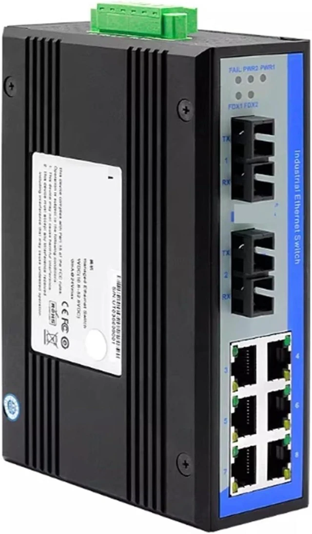 Main image of Ethernet Fiber-Optic Switch, DIN-Rail Mounted UT-60-D6T2SC (2 Fiber, 6 Ethernet) Industrial Ethernet Switches