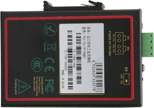 Alt view image 4 of 7 - 5 Port Fast Ethernet Switch, Industrial DIN Rail Mount, 10/100Mbps Auto Adaptive RJ45, Dual Redundant Power, Wide Temperature -40~85°C, Metal Hardened for Harsh Environments