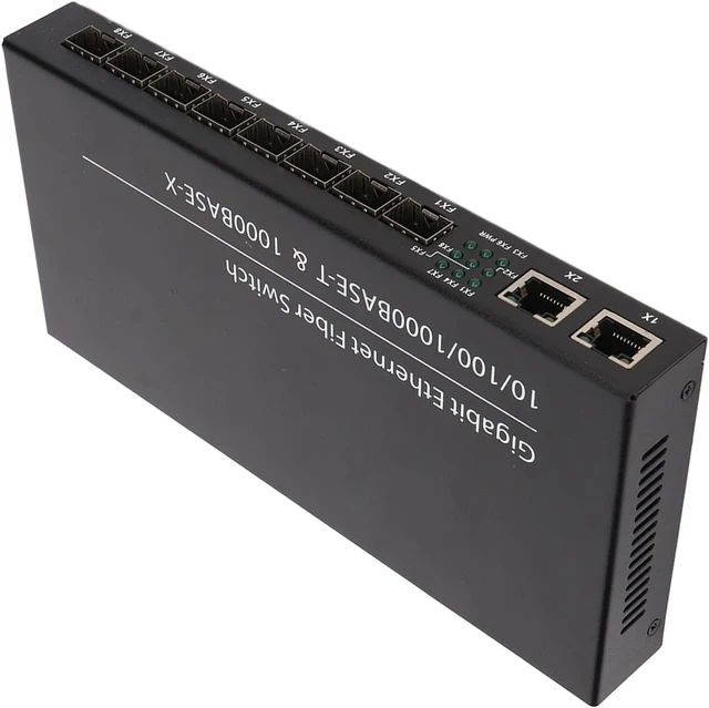Alt view image 3 of 7 - 8 Port Gigabit Fiber Ethernet Switch with 2 RJ45 Ports, SFP Media Converter, 10/100/1000Mbps, Up to 120km, Plug and Play, 100-240V
