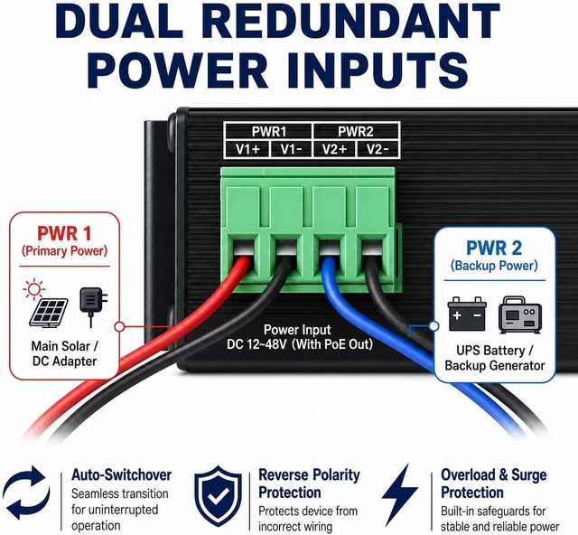Alt view image 3 of 7 - 5-Port Gigabit Industrial PoE Switch with 1 SFP, 12-48V DC Input