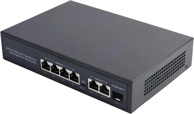 Alt view image 7 of 7 - 7 Port PoE Switch (4 PoE Port + 2 Uplink + 1 SFP) with LC 20KM SFP Modules