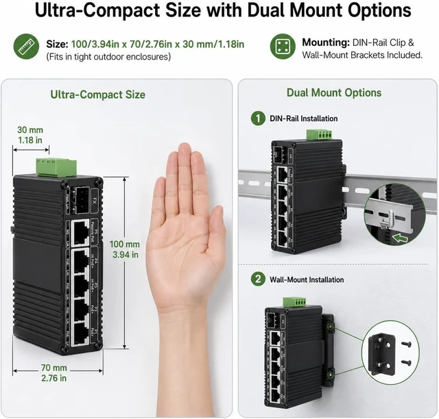Alt view image 7 of 7 - 5-Port Gigabit Industrial PoE Switch with 1 SFP, 12-48V DC Input