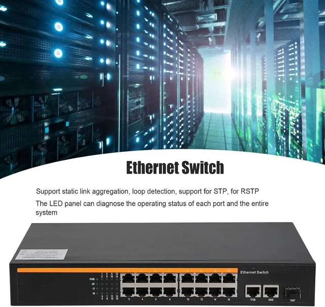 Alt view image 2 of 7 - Ethernet Switch, 16 Port 10/100M Gigabit Uplink (US Plug)