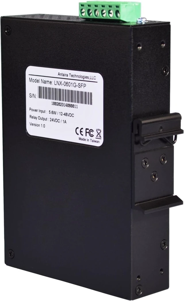 Alt view image 5 of 6 - Antaira LNX-0601G-SFP-T Industrial-Grade 6-Port Unmanaged Gigabit Ethernet Switch, 1 SFP Slot, DIN-Rail Mount, -40 to 75°C Operating Temperature, Redundant 12 to 48 VDC Power Input