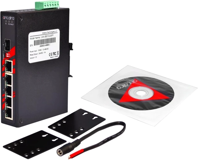 Alt view image 6 of 6 - Antaira LNX-0601G-SFP-T Industrial-Grade 6-Port Unmanaged Gigabit Ethernet Switch, 1 SFP Slot, DIN-Rail Mount, -40 to 75°C Operating Temperature, Redundant 12 to 48 VDC Power Input