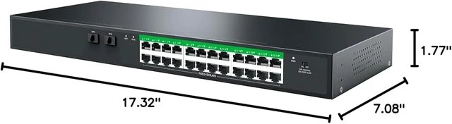 Alt view image 5 of 5 - P124GC Uplink POE Switch; 24x 10/100/1000Mbps POE RJ45 Ports, and 2X 1.25G SFP Slots; Normal Mode/Port VLAN; Auto MDI/MDIX Crossover for All Ports; Built-in 360W Power Supply