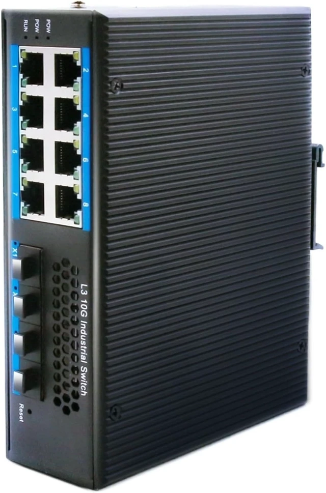 Main image of 12-Port DIN Rail Industrial-Grade 10G 10 Gigabit Ethernet Switch with 4 Optical and 8 Power Supply Ports Industrial Ethernet Switches(V712F-POE)
