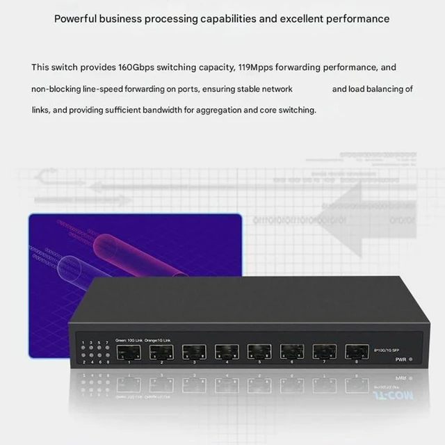 Main image of 8 Port 10Gbps Ethernet Fiber Switching Unmanaged Plugs and Play ABS for 10 Gigabit Networking