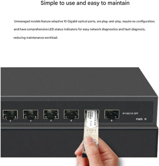 Alt view image 6 of 6 - 8 Port 10Gbps Ethernet Fiber Switching Unmanaged Plugs and Play ABS for 10 Gigabit Networking