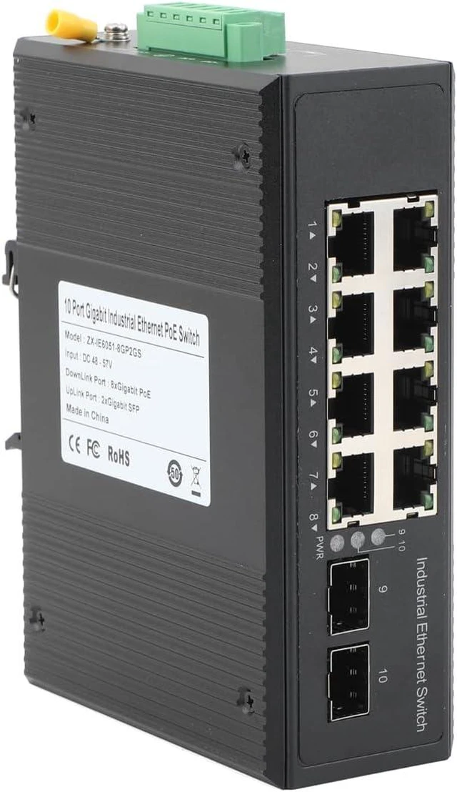Main image of Industrial 10-Port Gigabit POE Switch with 8 PoE RJ45 Ports