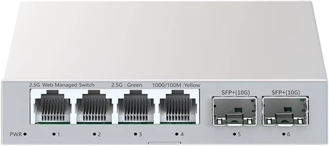 Main image of Web Managed Ethernet Network Switch , HC-SWTG124AS 4 Port RJ45 2500Mbps 2 Port 10G SFP+ Slot