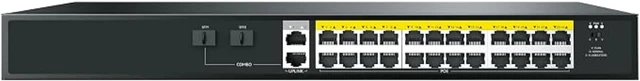 Alt view image 2 of 4 - P124GH Uplink POE Switch; 24x 10/100M POE Ports (Data/Power), 1x 10/100/1000M RJ45 Ports (Data), 1x 1000M Uplink SFP Slot (Data), and 1x Combo 100/1000Mbps SFP Slot (Data); Steel Case