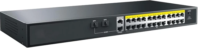 Alt view image 3 of 4 - P124GH Uplink POE Switch; 24x 10/100M POE Ports (Data/Power), 1x 10/100/1000M RJ45 Ports (Data), 1x 1000M Uplink SFP Slot (Data), and 1x Combo 100/1000Mbps SFP Slot (Data); Steel Case