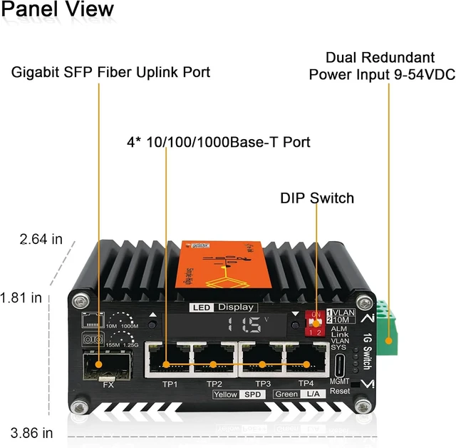 Alt view image 3 of 7 - 4×1000M RJ45+1×1 SFP AI Smart Managed Fiber Switch with LED Display