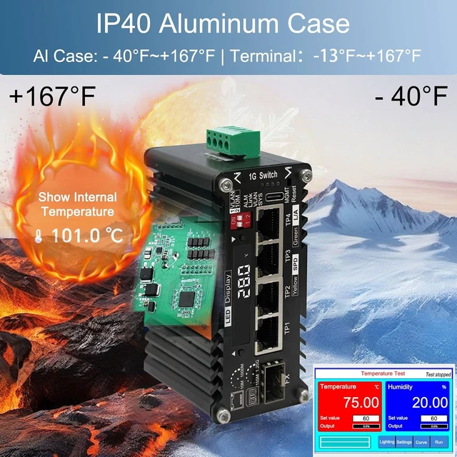 Alt view image 6 of 7 - 4×1000M RJ45+1×1 SFP AI Smart Managed Fiber Switch with LED Display