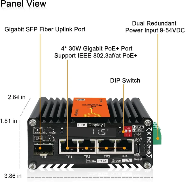 Alt view image 3 of 7 - 4X1000M RJ45 IEEE802.3at 30W + 1XSFP AI Smart Managed PoE+ Switch