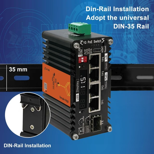 Alt view image 6 of 7 - 4X1000M RJ45 IEEE802.3at 30W + 1XSFP AI Smart Managed PoE+ Switch