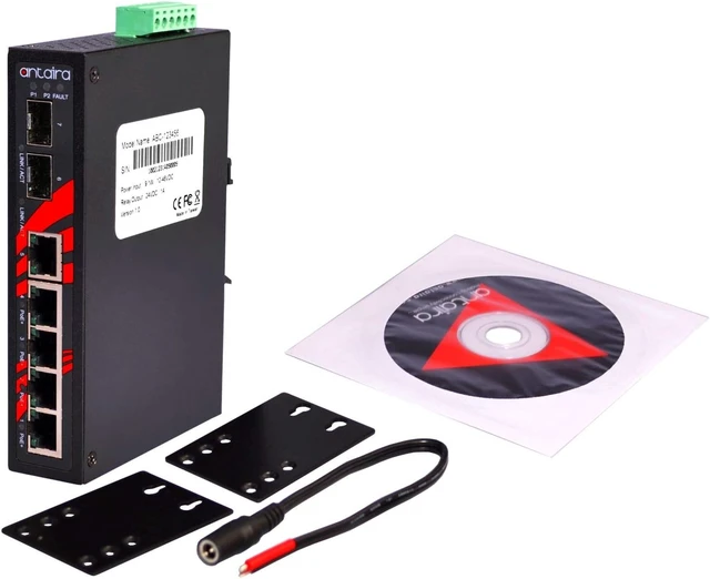 Alt view image 2 of 5 - Antaira LNP-0702G-SFP Industrial-Grade 7-Port PoE Unmanaged Gigabit Ethernet Switch, 2 SFPs, DIN-Rail Mount, -10 to 70°C Operating Temperature, Redundant 48 to 55 VDC Power Input, 5-Year Warranty