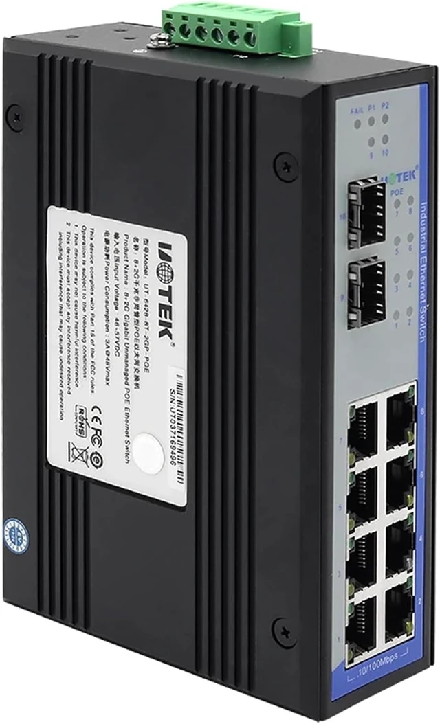 Alt view image 2 of 6 - 1PCS Industrial Grade 8 Ports RJ45 Network Unmanaged POE Ethernet Switch 2 Gigabit Optical Fiber 1000M SEP SC UT-6428-POE(UT-6428-8T-2GSC-POE)