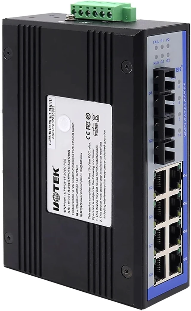 Alt view image 3 of 6 - 1PCS Industrial Grade 8 Ports RJ45 Network Unmanaged POE Ethernet Switch 2 Gigabit Optical Fiber 1000M SEP SC UT-6428-POE(UT-6428-8T-2GSC-POE)