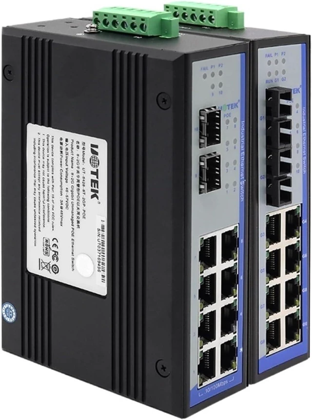 Main image of 1PCS Industrial Grade 8 Ports RJ45 Network Unmanaged POE Ethernet Switch 2 Gigabit Optical Fiber 1000M SEP SC UT-6428-POE(UT-6428-8T-2GSC-POE)