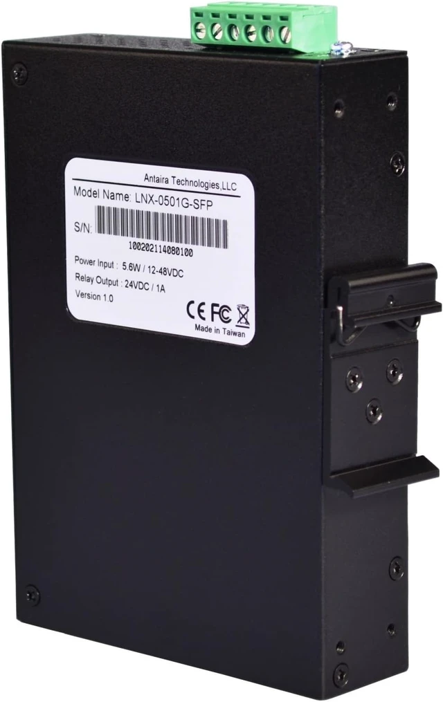 Alt view image 5 of 6 - Antaira LNX-0501G-SFP-T Industrial-Grade 5-Port Unmanaged Gigabit Ethernet Switch, 1 SFP Slot, DIN-Rail Mount, -40 to 75°C Operating Temperature, Redundant 12 to 48 VDC Power Input