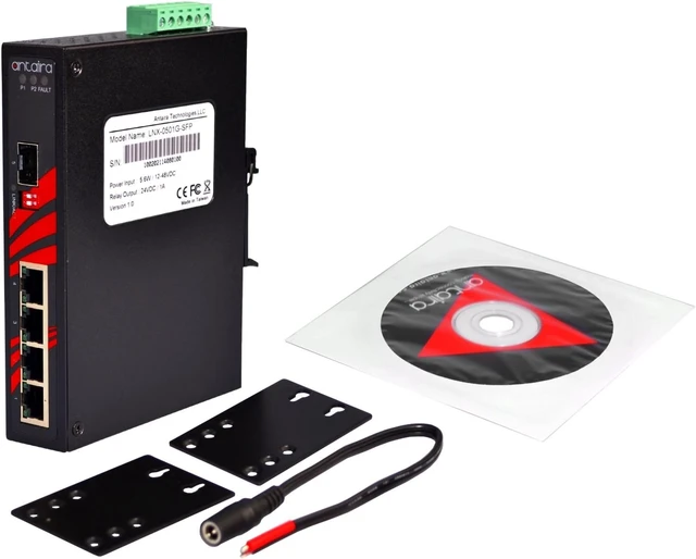 Alt view image 6 of 6 - Antaira LNX-0501G-SFP-T Industrial-Grade 5-Port Unmanaged Gigabit Ethernet Switch, 1 SFP Slot, DIN-Rail Mount, -40 to 75°C Operating Temperature, Redundant 12 to 48 VDC Power Input