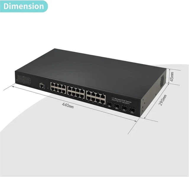 Alt view image 4 of 4 - L3 Managed 24 Port 10/100/1000Mbps Gigabit PoE Switch with 4 * 10G SFP+ uplink