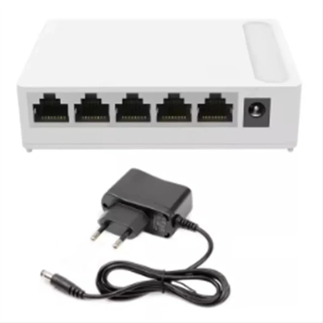 Main image of 5 Port Gigabit Switch 10/100/1000M Home Network Hub with Power Cable, Office Ethernet Splitter, Switch Hub EU Plug