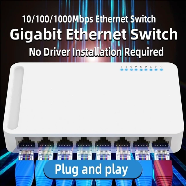 Alt view image 3 of 5 - 5 Port Gigabit Switch 10/100/1000M Home Network Hub with Power Cable, Office Ethernet Splitter, Switch Hub EU Plug