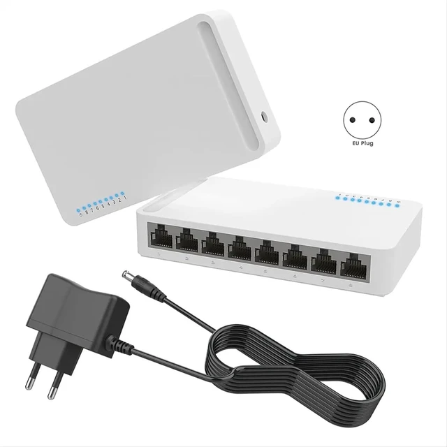 Alt view image 2 of 5 - 5 Port Gigabit Switch 10/100/1000M Home Network Hub with Power Cable, Office Ethernet Splitter, Switch Hub EU Plug
