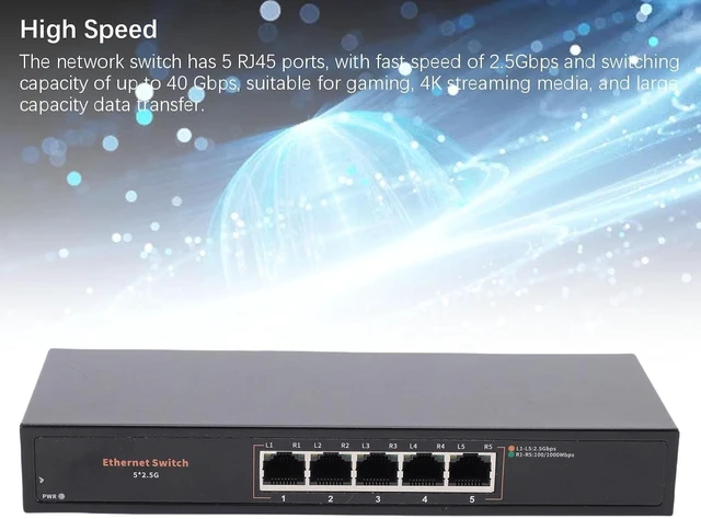 Alt view image 7 of 7 - Ethernet Switch High Speed 5 Ports for Gaming NAS Quiet Running