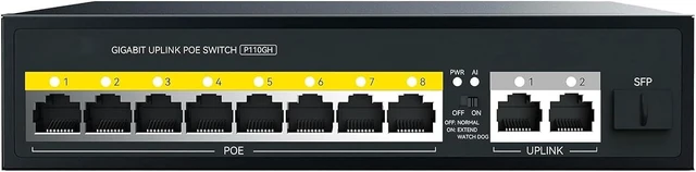 Main image of P110GH Uplink POE Switch; Ports 1 to 8 Features POE Power Supply Capability; 2X 10/100/1000 Uplink, and 1x SFP; Auto MDI/MDIX Crossover for All Ports; Non-Blocking Wire Speed Forwarding
