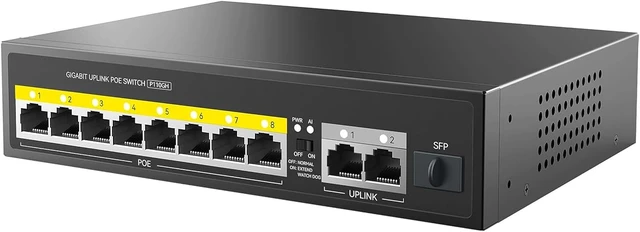 Alt view image 2 of 4 - P110GH Uplink POE Switch; Ports 1 to 8 Features POE Power Supply Capability; 2X 10/100/1000 Uplink, and 1x SFP; Auto MDI/MDIX Crossover for All Ports; Non-Blocking Wire Speed Forwarding