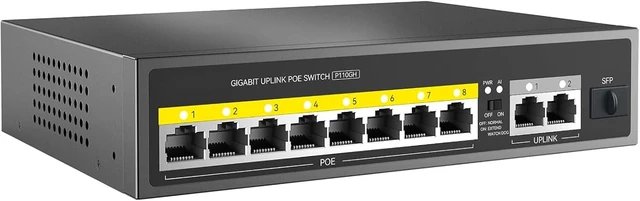 Alt view image 3 of 4 - P110GH Uplink POE Switch; Ports 1 to 8 Features POE Power Supply Capability; 2X 10/100/1000 Uplink, and 1x SFP; Auto MDI/MDIX Crossover for All Ports; Non-Blocking Wire Speed Forwarding