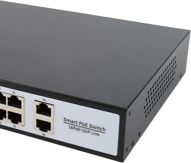 Alt view image 2 of 7 - for Office and Home Networking Systems, Ethernet POE Switch 18 Port Network Hub with 16 10 100M Ports and 2 10 100 1000M Ports, 7.2 Gbps Switching Capacity, 100 240V US Plug