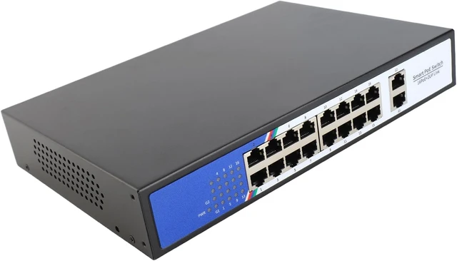 Alt view image 5 of 7 - for Office and Home Networking Systems, Ethernet POE Switch 18 Port Network Hub with 16 10 100M Ports and 2 10 100 1000M Ports, 7.2 Gbps Switching Capacity, 100 240V US Plug
