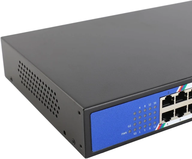 Alt view image 6 of 7 - for Office and Home Networking Systems, Ethernet POE Switch 18 Port Network Hub with 16 10 100M Ports and 2 10 100 1000M Ports, 7.2 Gbps Switching Capacity, 100 240V US Plug