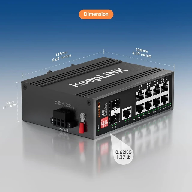 Alt view image 7 of 7 - 8 Port Industrial PoE Switch with 2 BT 90W PoE++ Ports, 2 Gigabit SFP Uplinks, 1 Gigabit Uplinks, 240W Budget DIN-Rail Switch for PTZ Camera/Lighting/Monitor