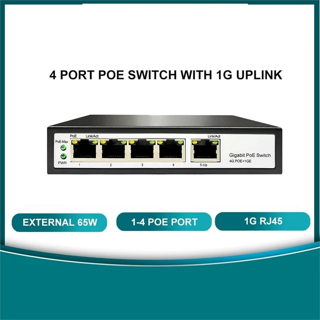 Alt view image 2 of 5 - Unmanaged IEEE802.3AF/FT Gigabit 4 Port PoE Switch with 1G Uplink